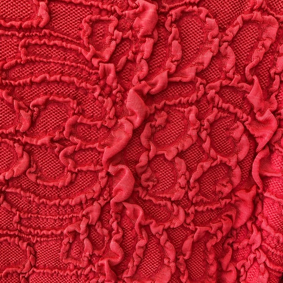 Haystacks fabulous tomato-red, 3/4 sleeve, unique fabric, top - Made in Michigan - Picture 7 of 11